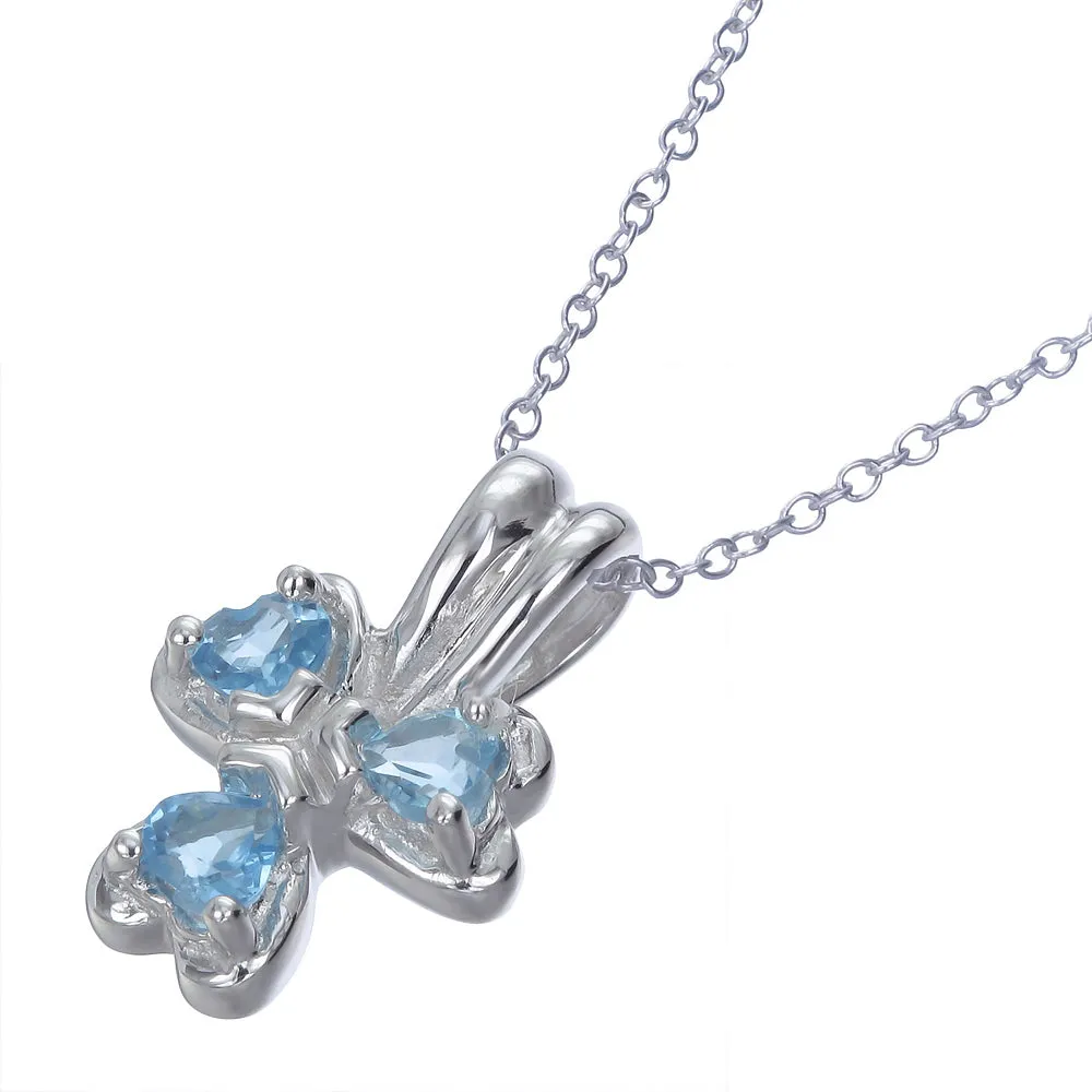 0.30 cttw Swiss Blue Topaz Pendant Necklace .925 Sterling Silver Rhodium Chain