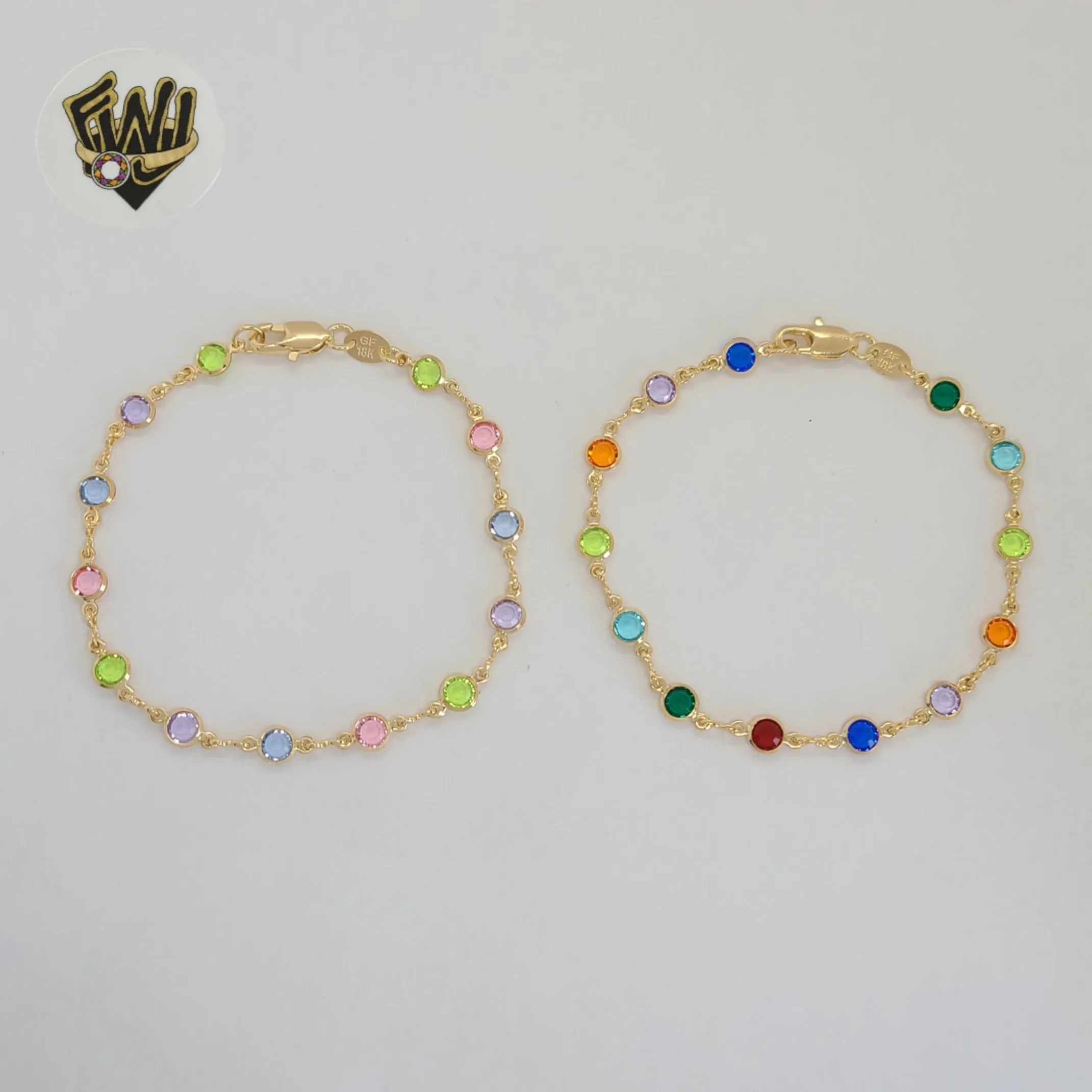 (1-0649) Gold Laminate - 5mm Multicolor Circles Link Bracelet - 7.5 - BGF