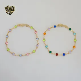 (1-0649) Gold Laminate - 5mm Multicolor Circles Link Bracelet - 7.5 - BGF