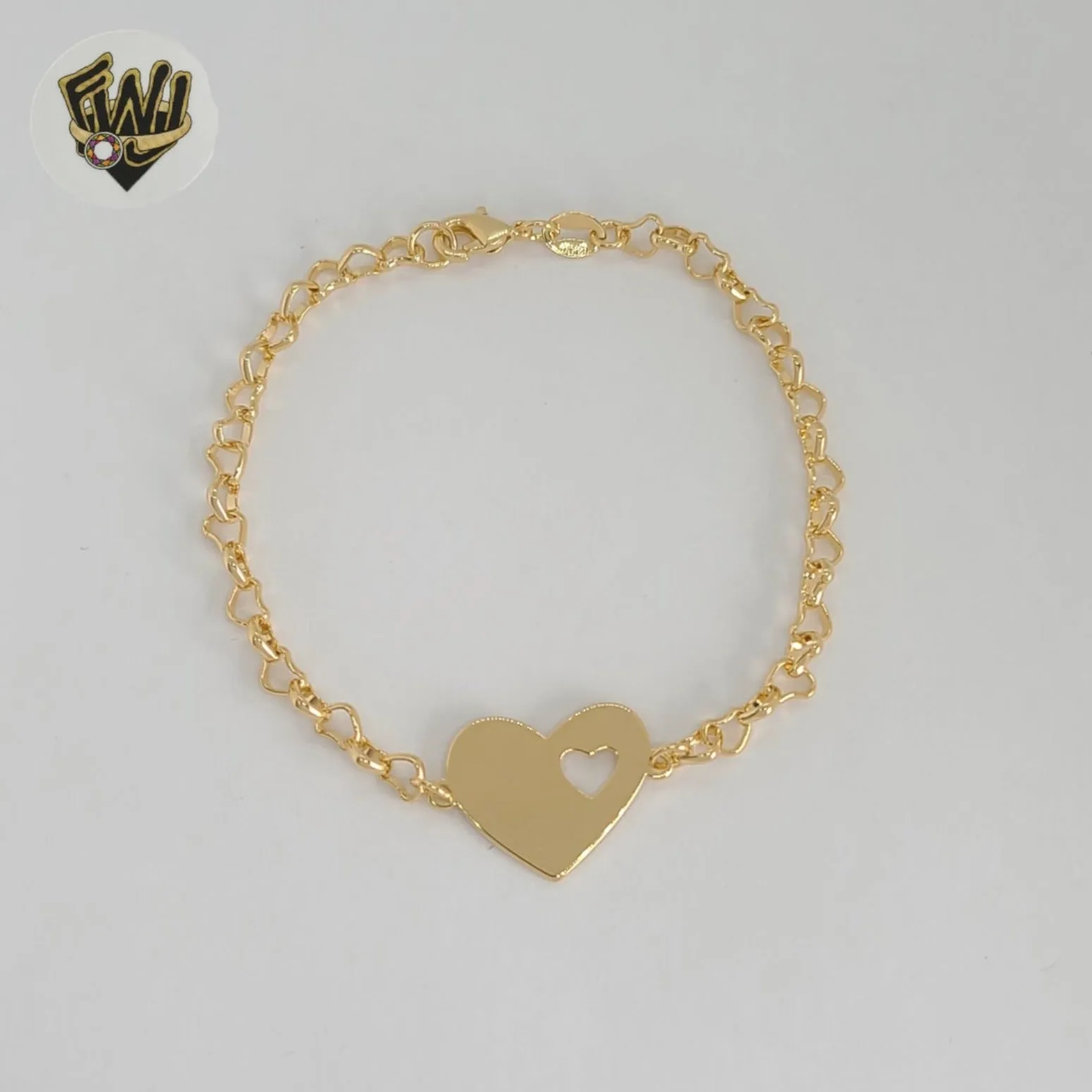 (1-0718) Gold Laminate - 4mm Rolo Link Heart Bracelet - 7.5 - BGF