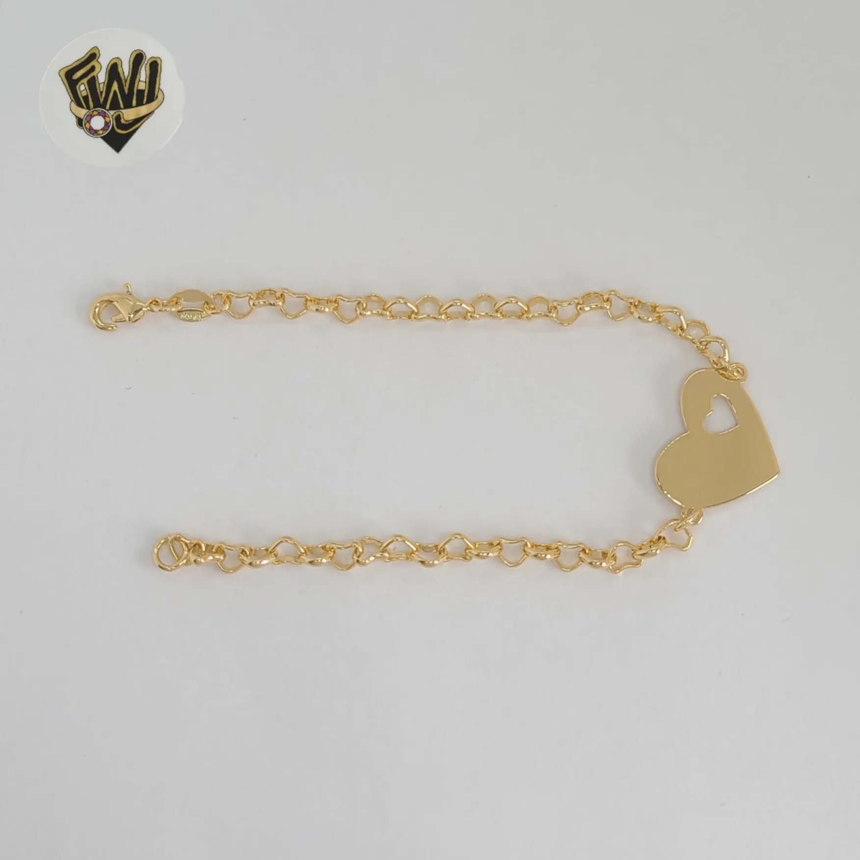 (1-0718) Gold Laminate - 4mm Rolo Link Heart Bracelet - 7.5 - BGF