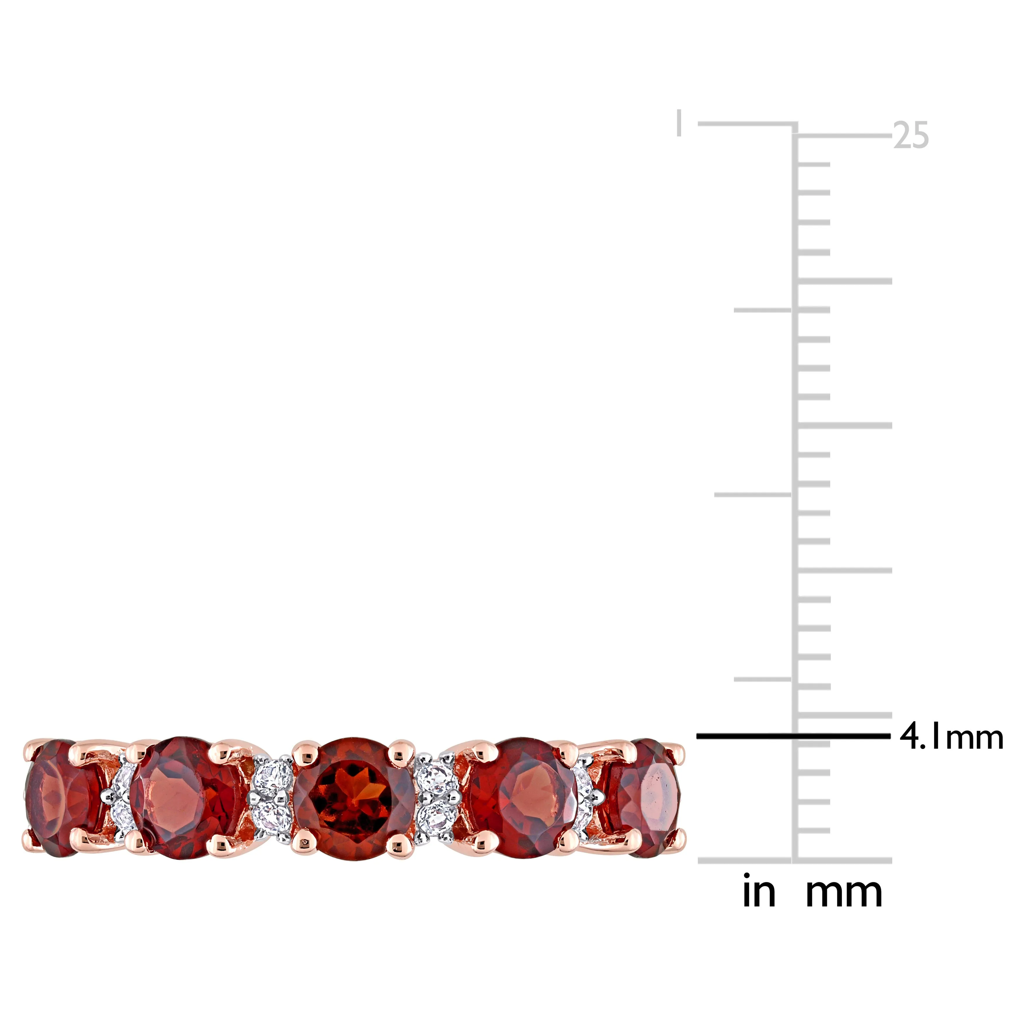 1 3/5 CT TGW Garnet and White Topaz Semi Eternity Ring in Rose Plated Sterling Silver