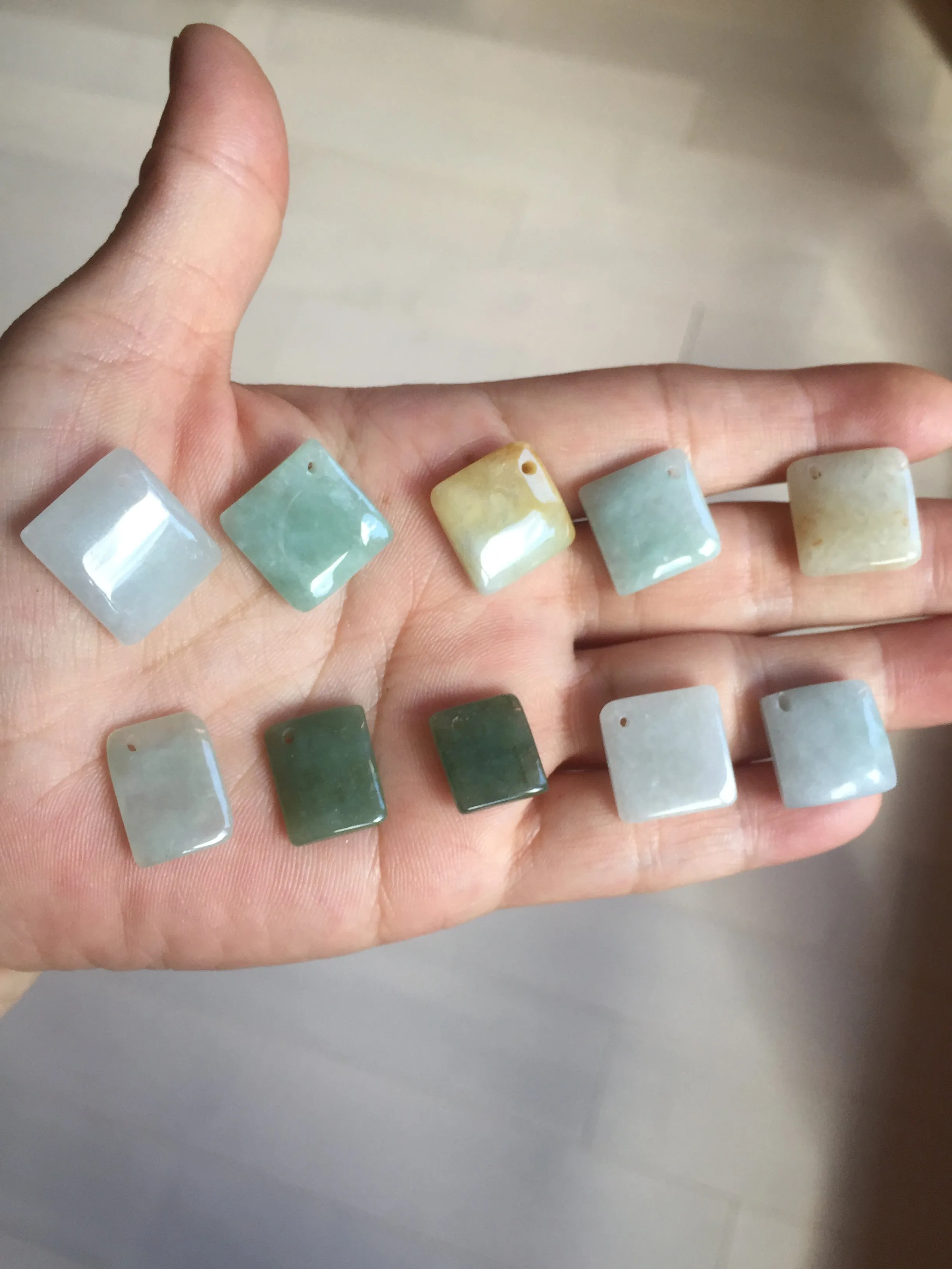 100% Natural type A  light green/yellow square or rectangle Jadeite Jade safe and sound pendant group BP62