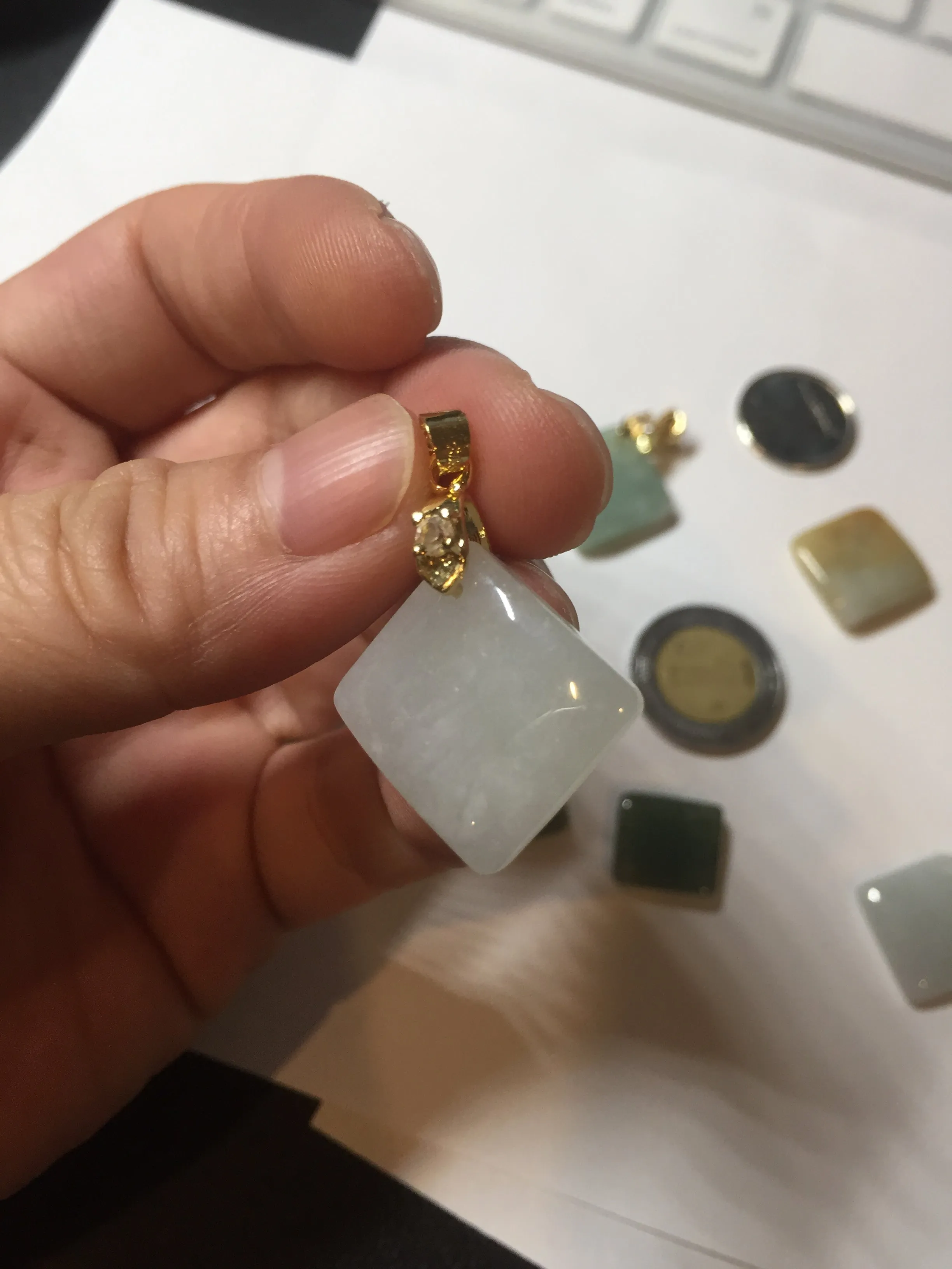 100% Natural type A  light green/yellow square or rectangle Jadeite Jade safe and sound pendant group BP62