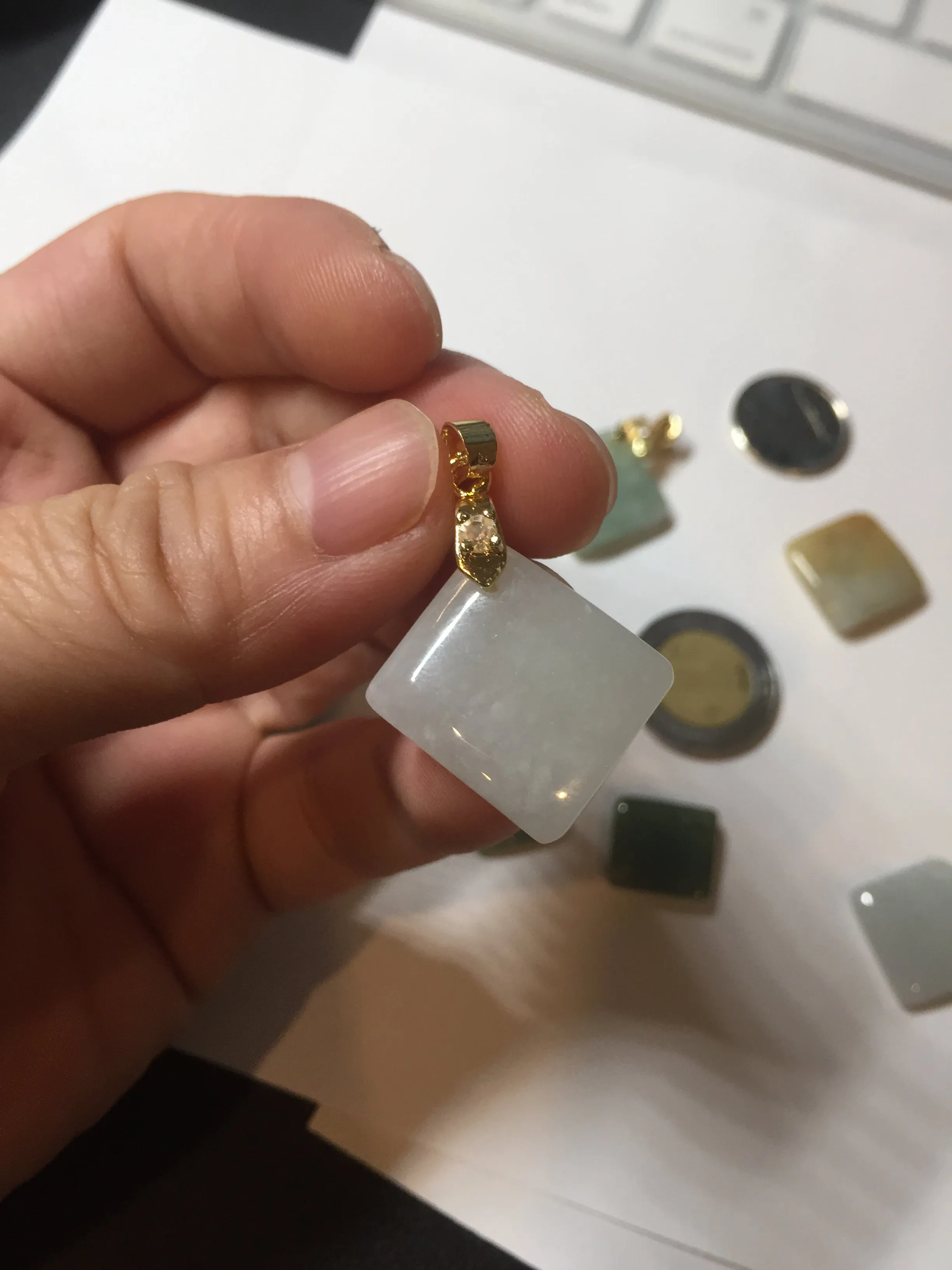 100% Natural type A  light green/yellow square or rectangle Jadeite Jade safe and sound pendant group BP62