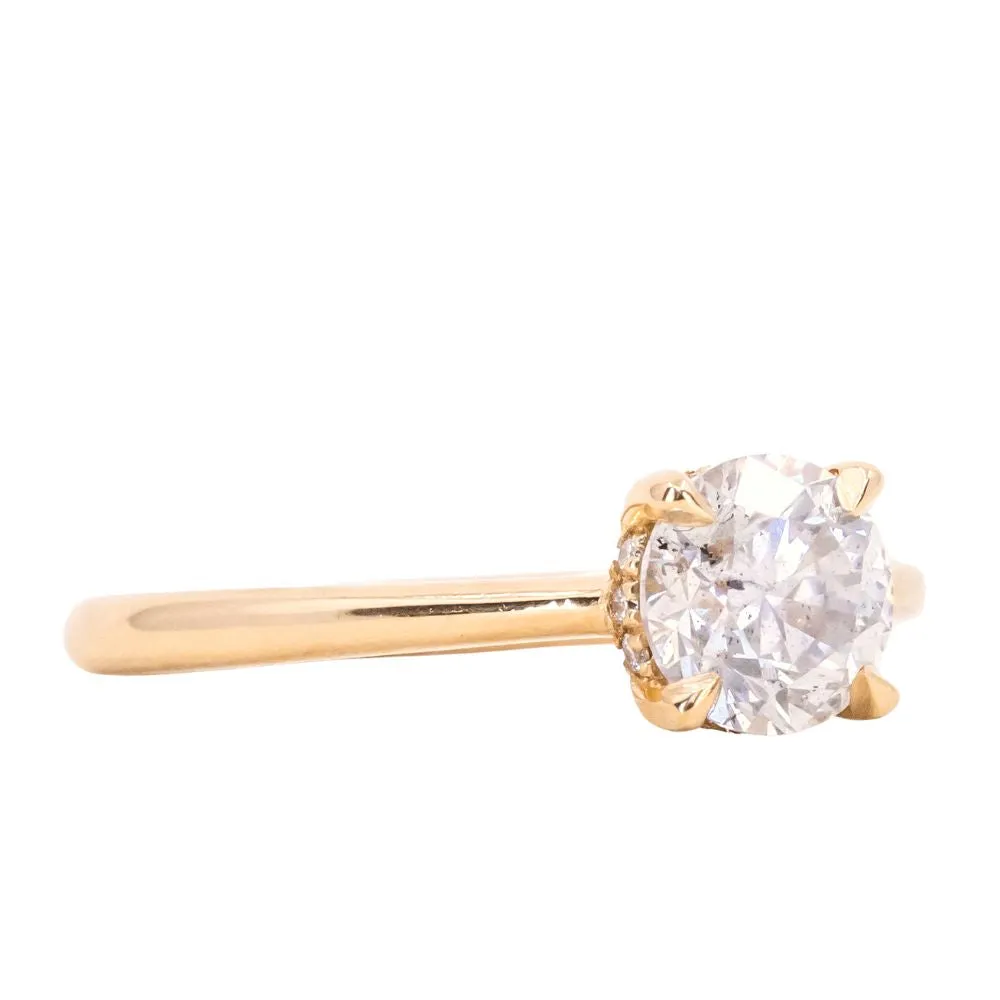 1.01ct Round Light Grey Diamond Hidden Halo Solitaire in 14k Yellow Gold