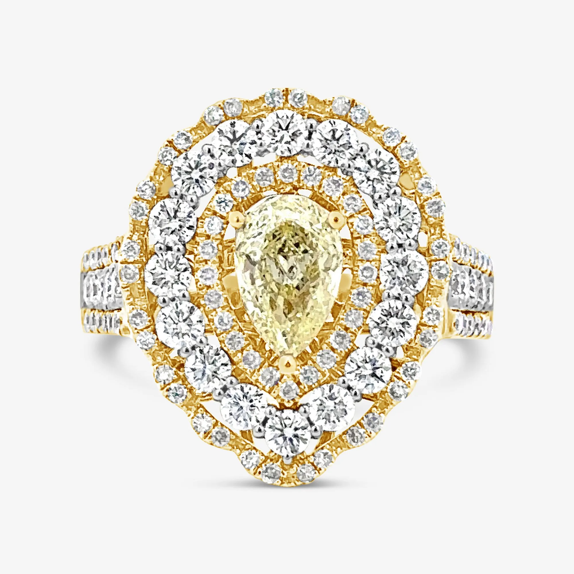 1.03ct Yellow & White Diamond Pear Shaped Statement Ring