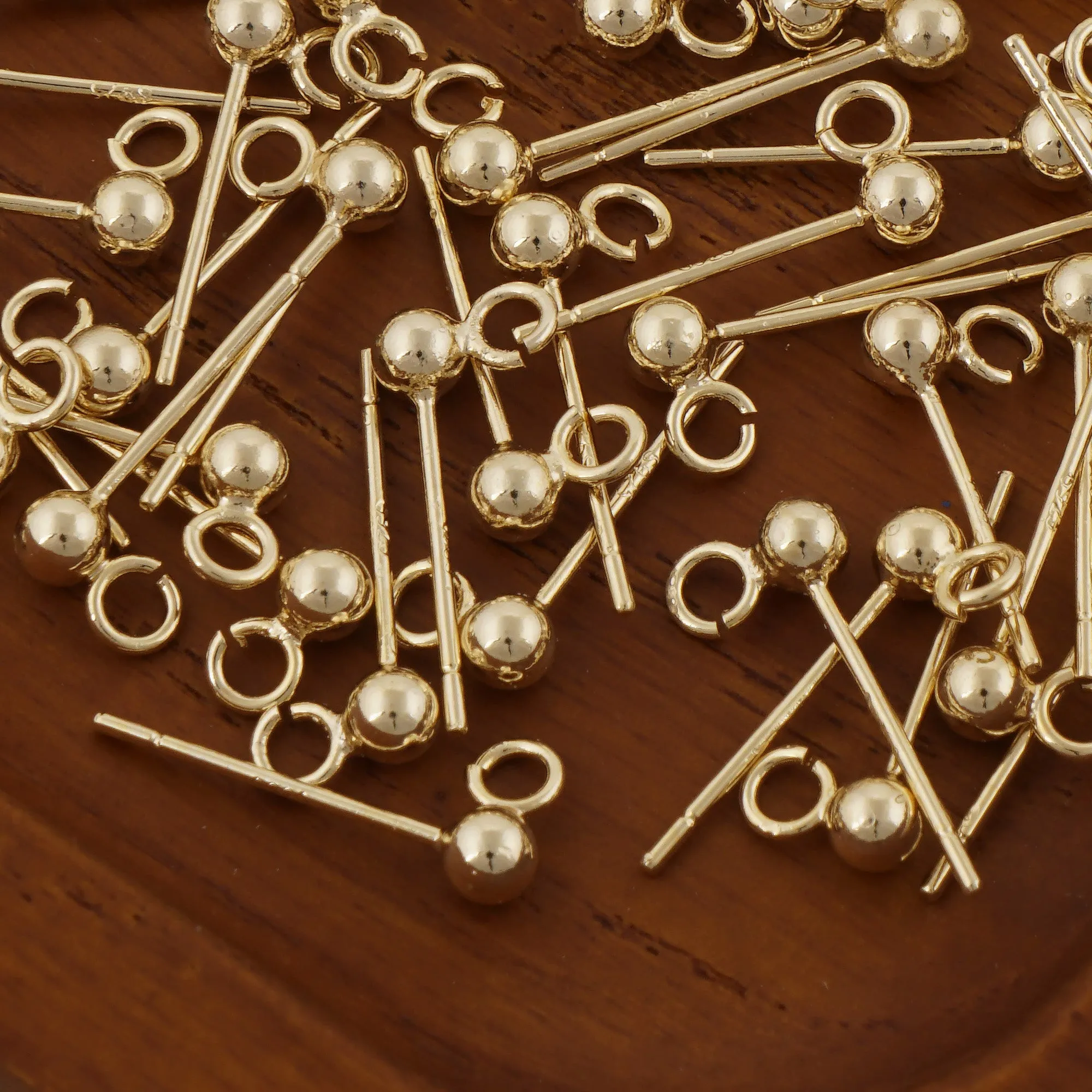 10PCS 14k gold filled Ball Stud Earring with open ring,Sterling Silver Needle,3/4/5 mm Ball sizes 104073