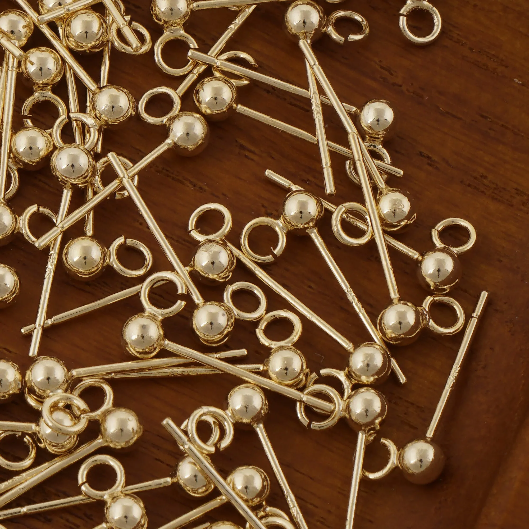 10PCS 14k gold filled Ball Stud Earring with open ring,Sterling Silver Needle,3/4/5 mm Ball sizes 104073