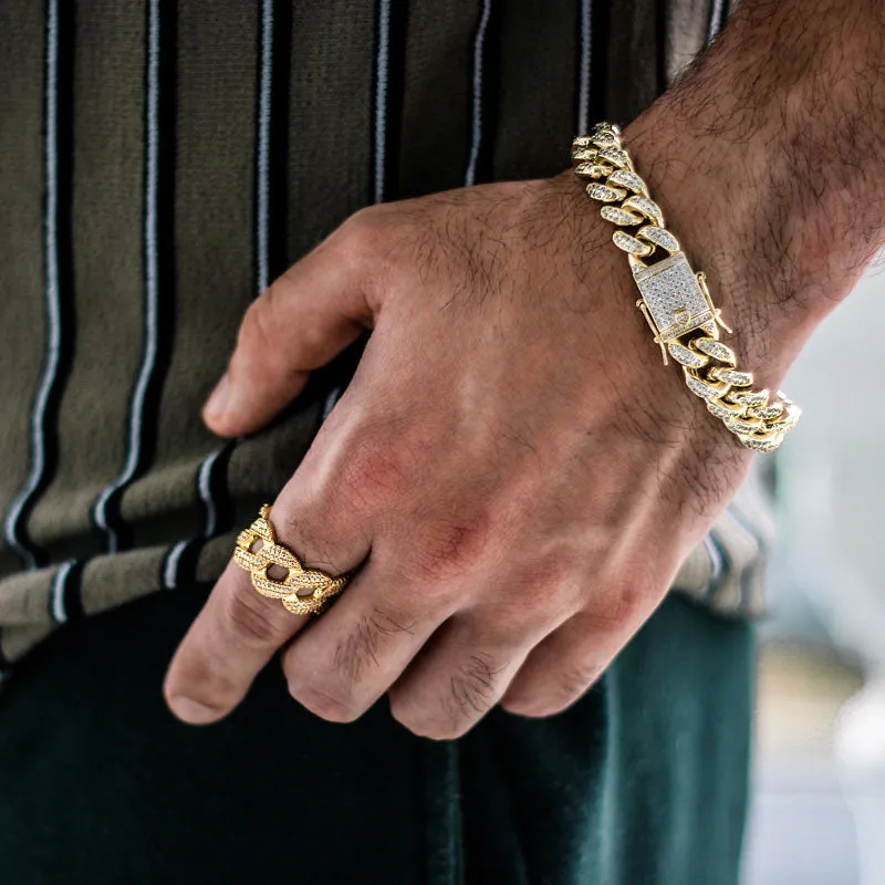 12mm Iced Out Cuban Link Bracelet in Gold