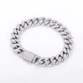 12mm Moissanite Cuban Link Chain Bracelet S925 Silver KRKC