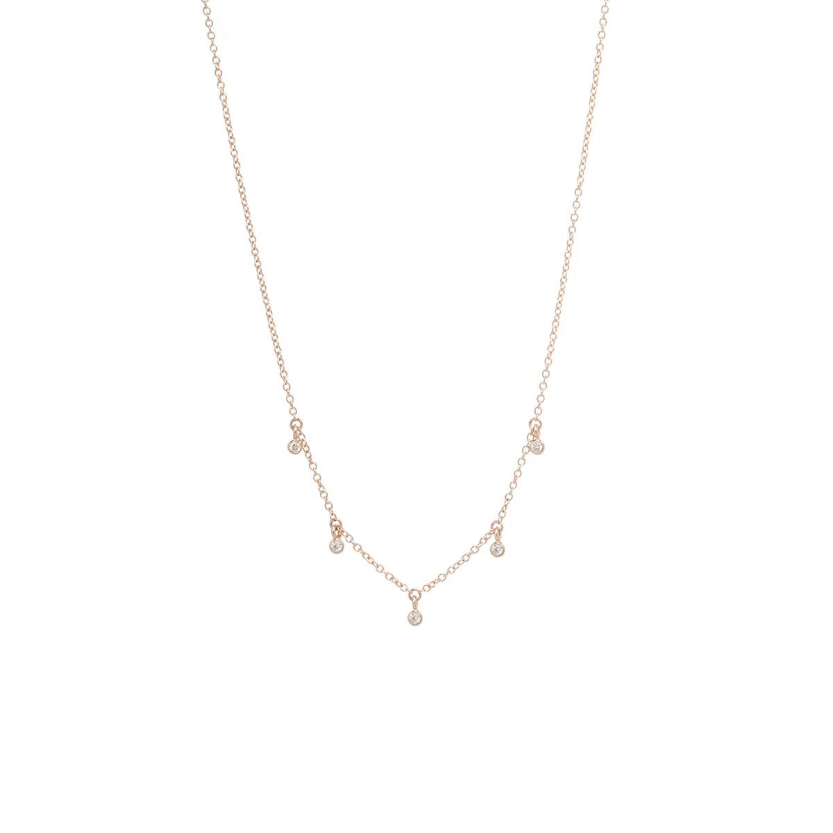 14k 5 Tiny Dangling Diamond Bezel Necklace