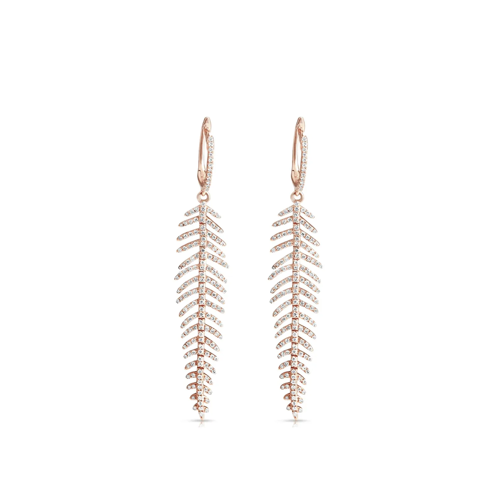 14K Gold and Diamond Feather Drop Earrings