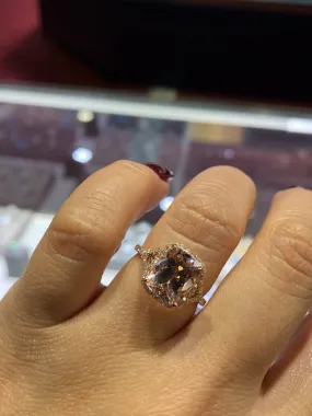 14K Gold Diamond Halo Split Shank with 3.05 Carat Cushion Cut Morganite Engagement Ring