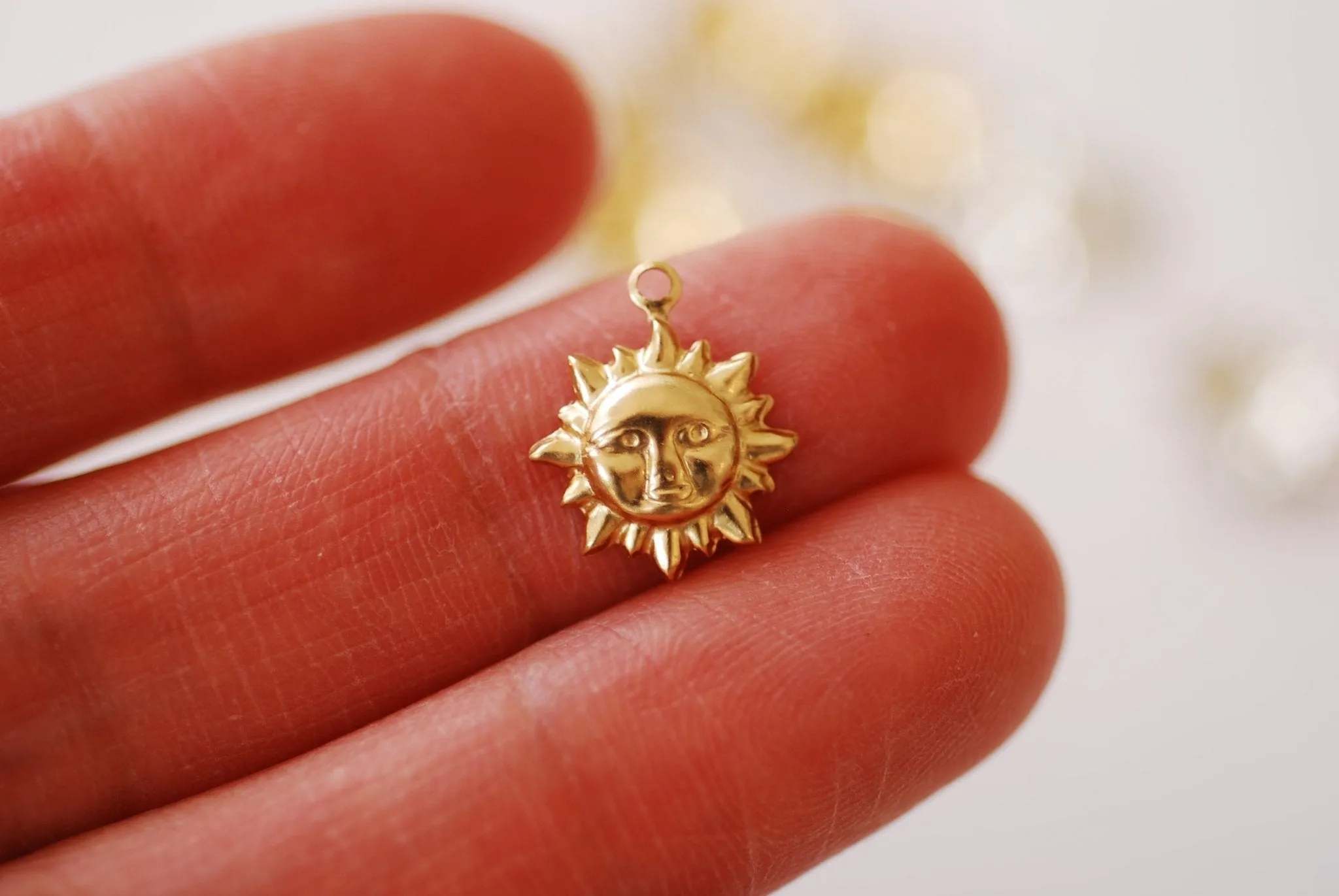 14k Gold Filled Sun Face Charm l Permanent Jewelry Gold Filled or Sterling Silver Sun Face Charm Wholesale Bulk Gold Filled Charms