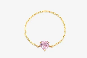 14k Gold Pink Sapphire Heart Chain Ring