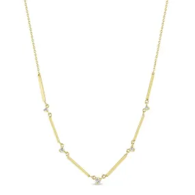 14K Gold Square Bar Necklace with Five Graduated Prong-Set Diamonds