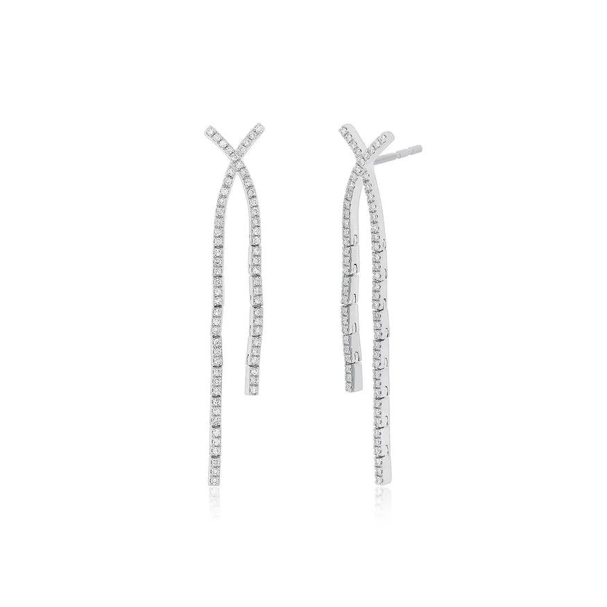 14K White Gold Diamond Criss-Cross Earrings