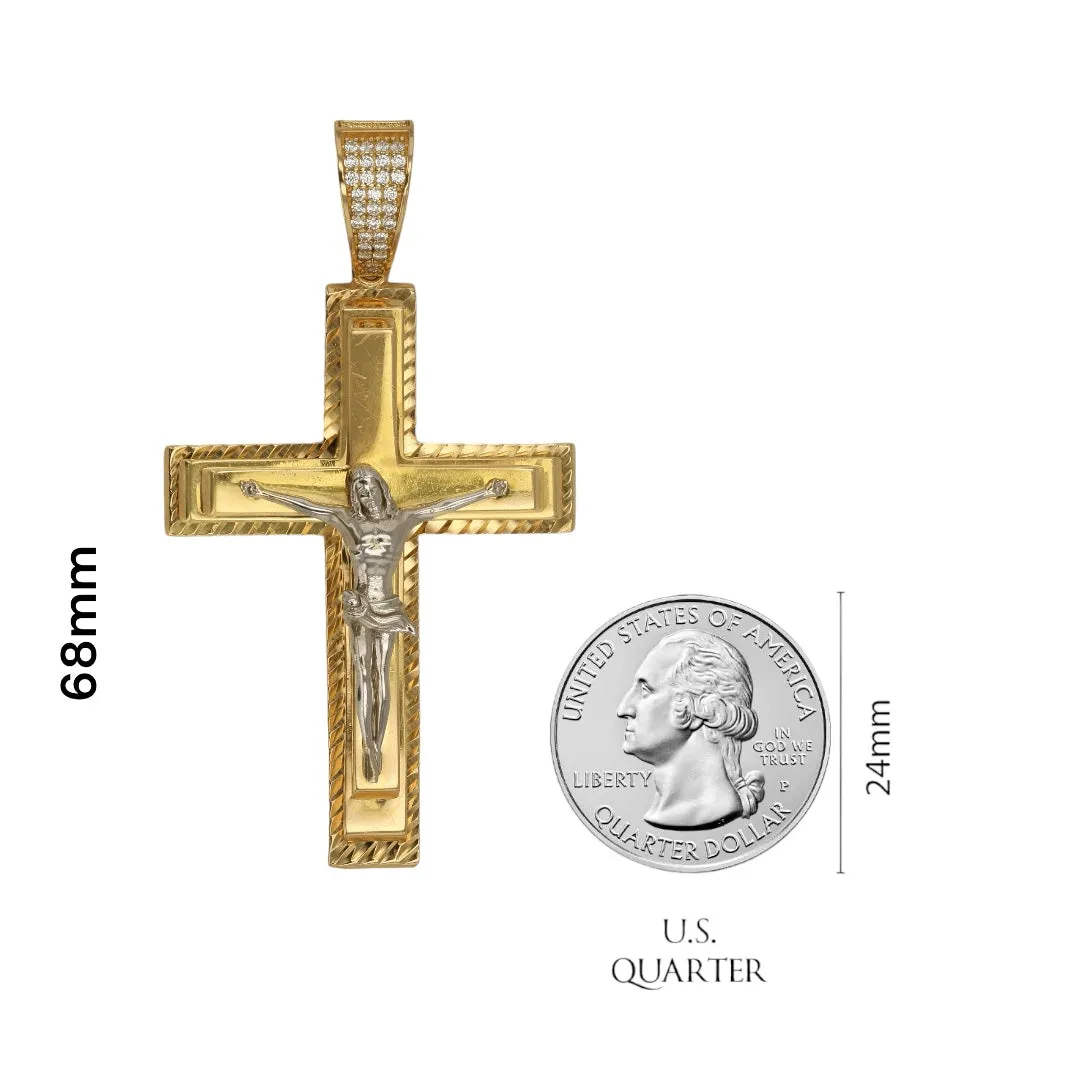 14K Yellow gold cross 50mm pendant-320328