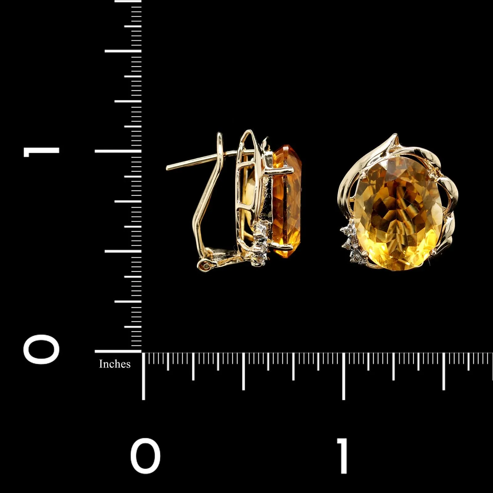 14K Yellow Gold Estate Citrine and Diamond Earrings