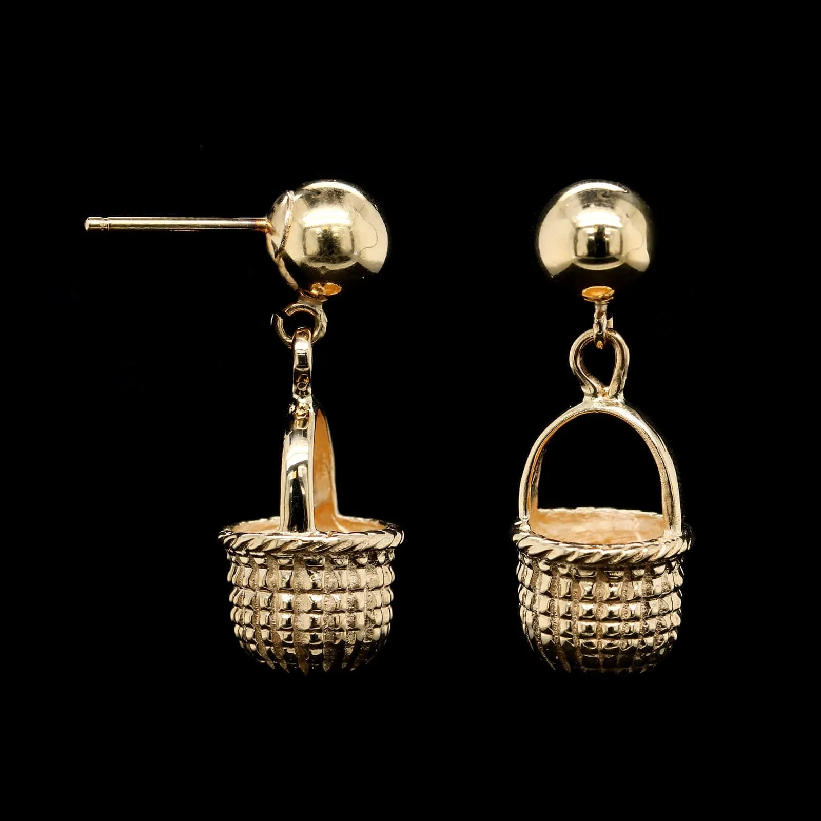 14K Yellow Gold Estate Nantucket Basket Drop Earrings