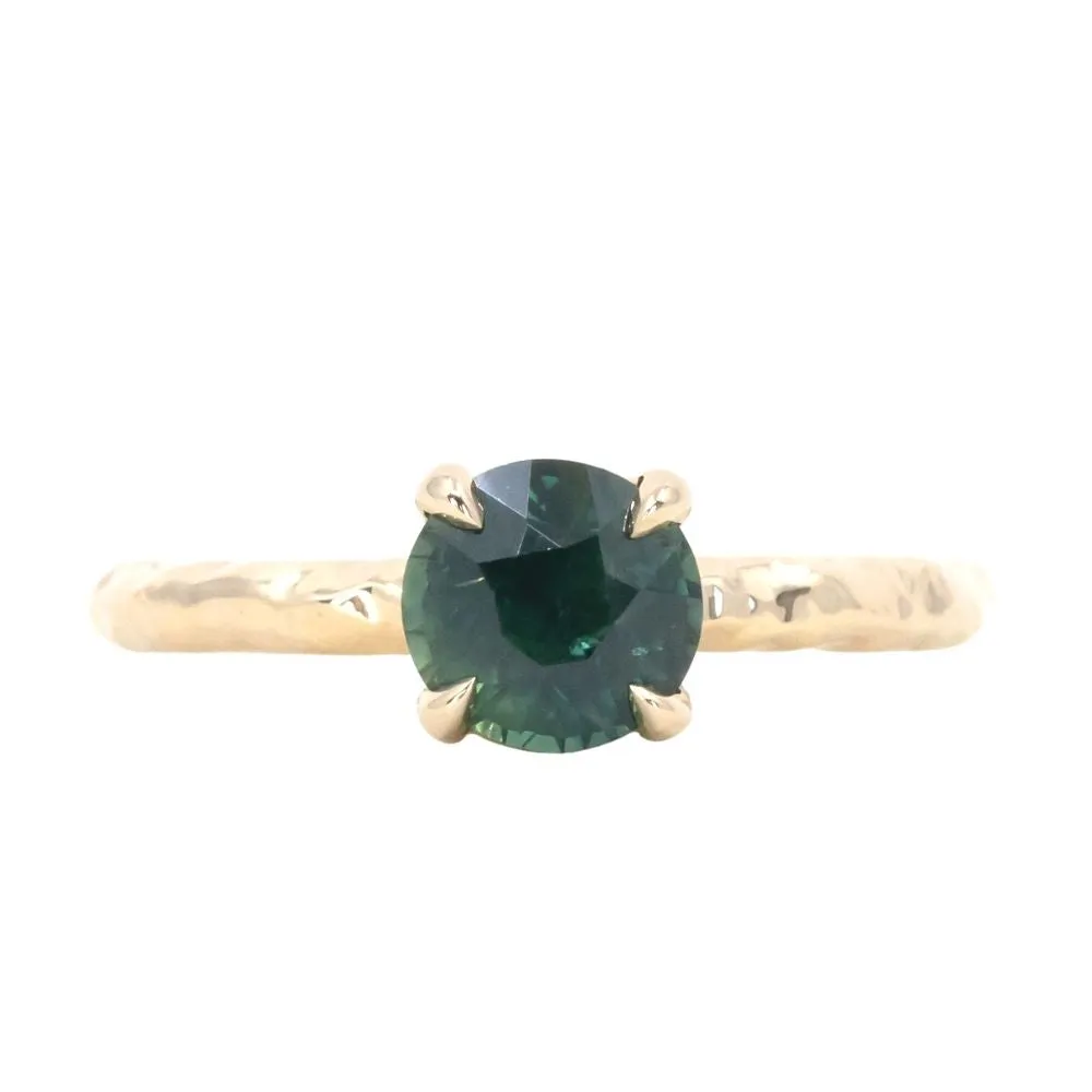 1.55ct Round Deep Teal Madagascar Evergreen Solitaire in 14k Yellow Gold