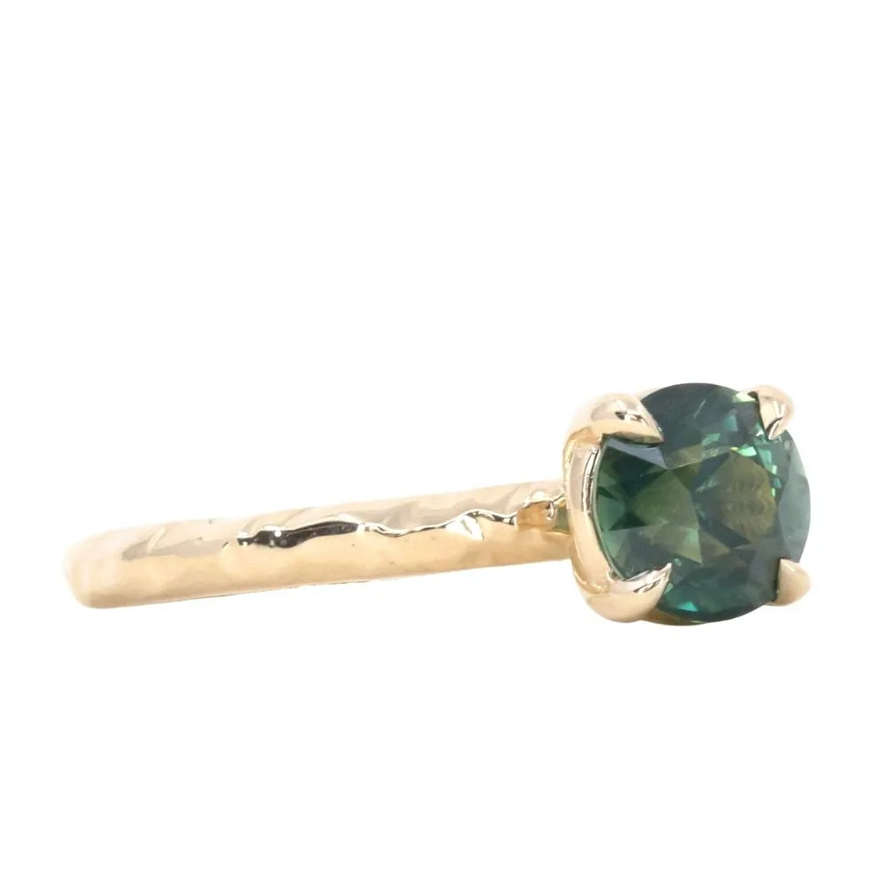 1.55ct Round Deep Teal Madagascar Evergreen Solitaire in 14k Yellow Gold