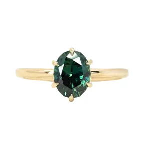 1.68ct Oval Deep Teal Blue Green Kenyan Sapphire Lotus Six Prong Solitaire in 14k Yellow Gold