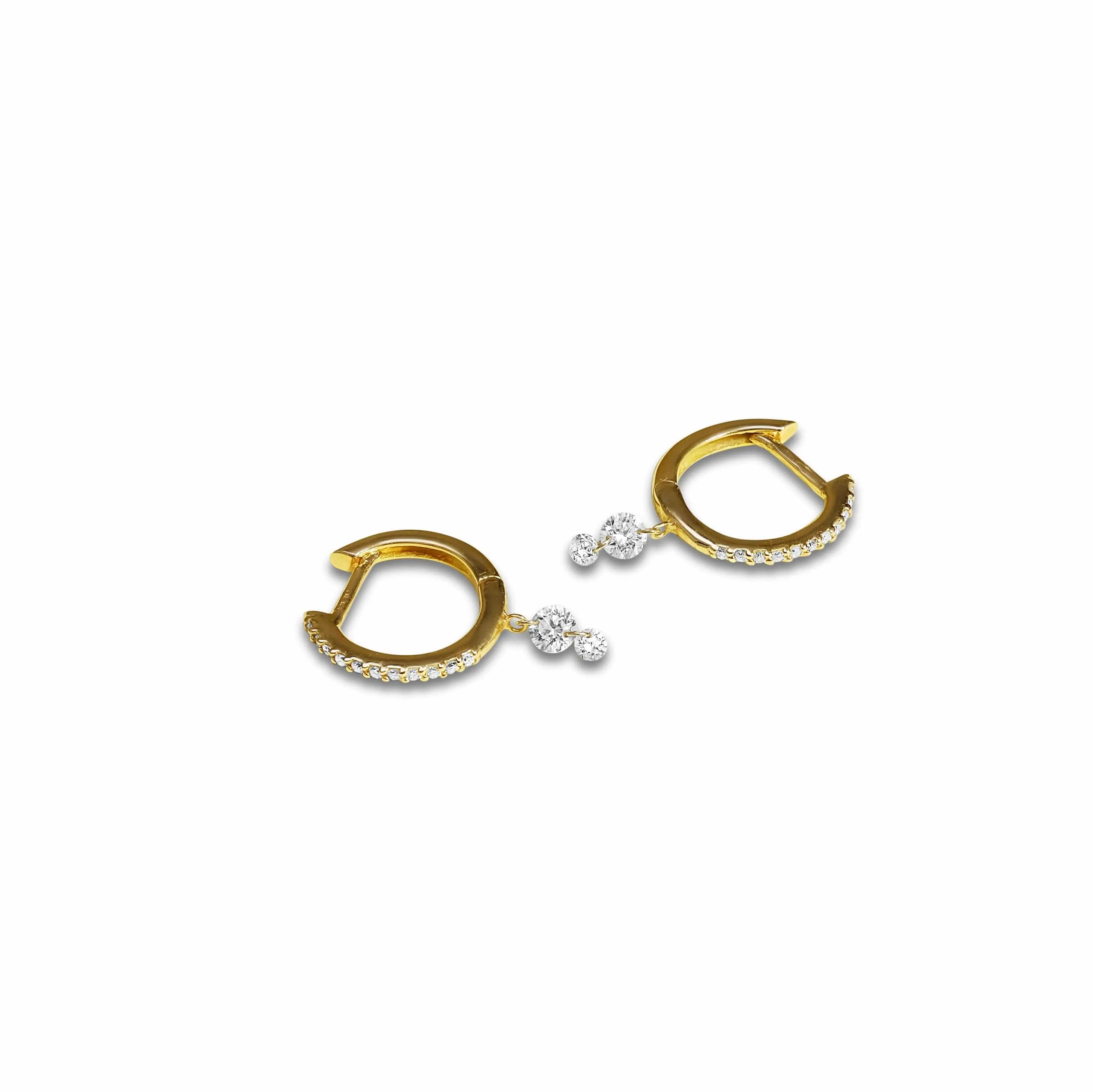 18K Gold Drilled Double Diamond Huggie Hoops Earrings