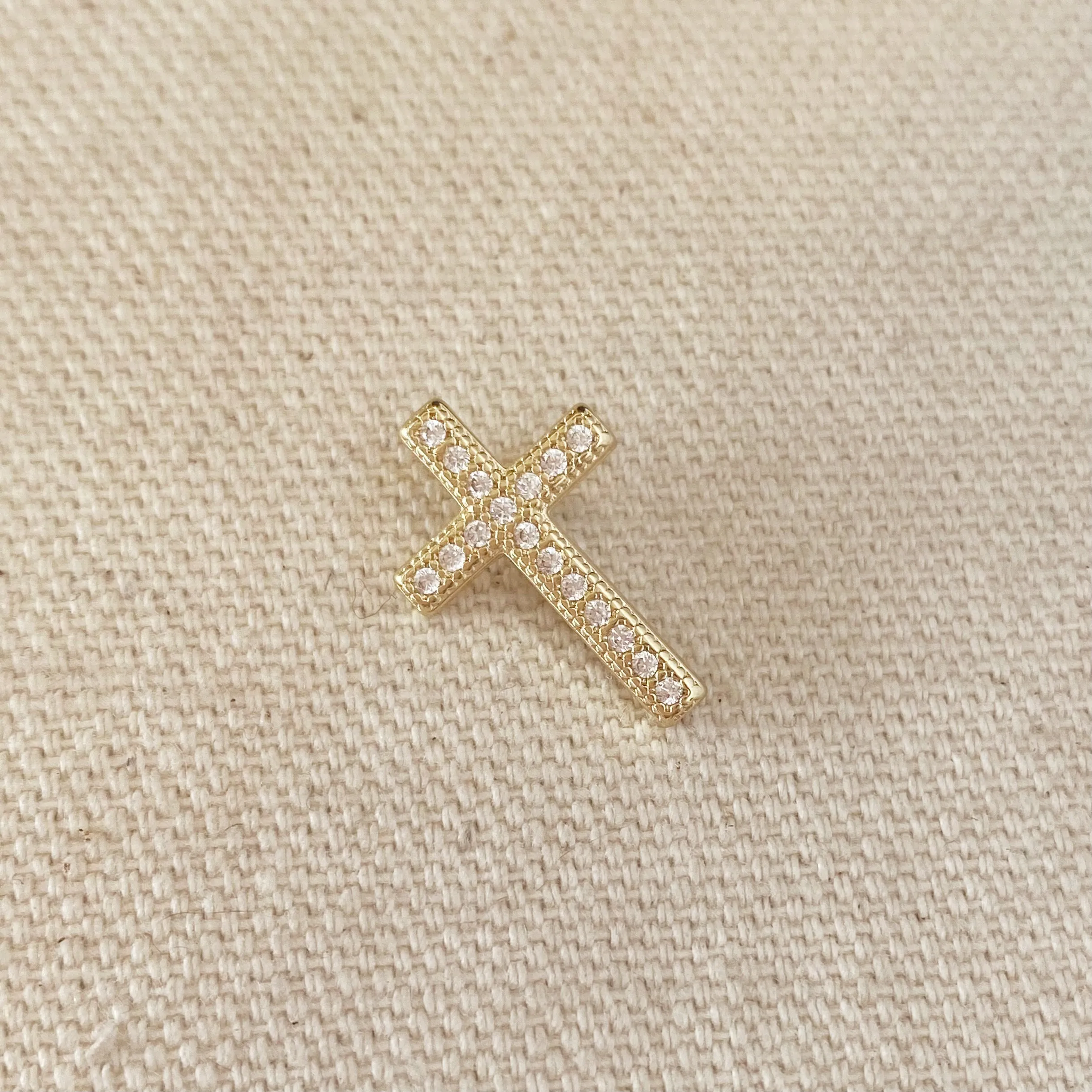 18k Gold Filled Cross Pendant With Micro Cubic Zircon Stones