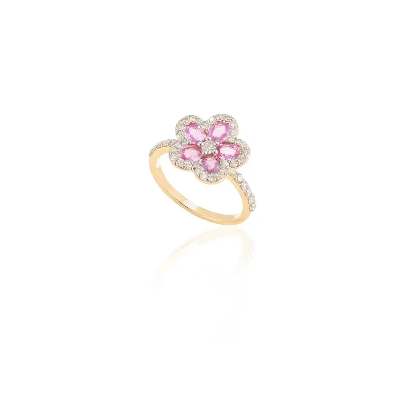 18K Gold Pink Sapphire Cherry Blossom Flower Ring