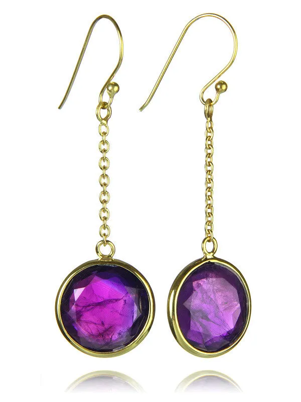 18K Gold Plated Jaipuri Beaded circle Quartz Drop-Amethyst