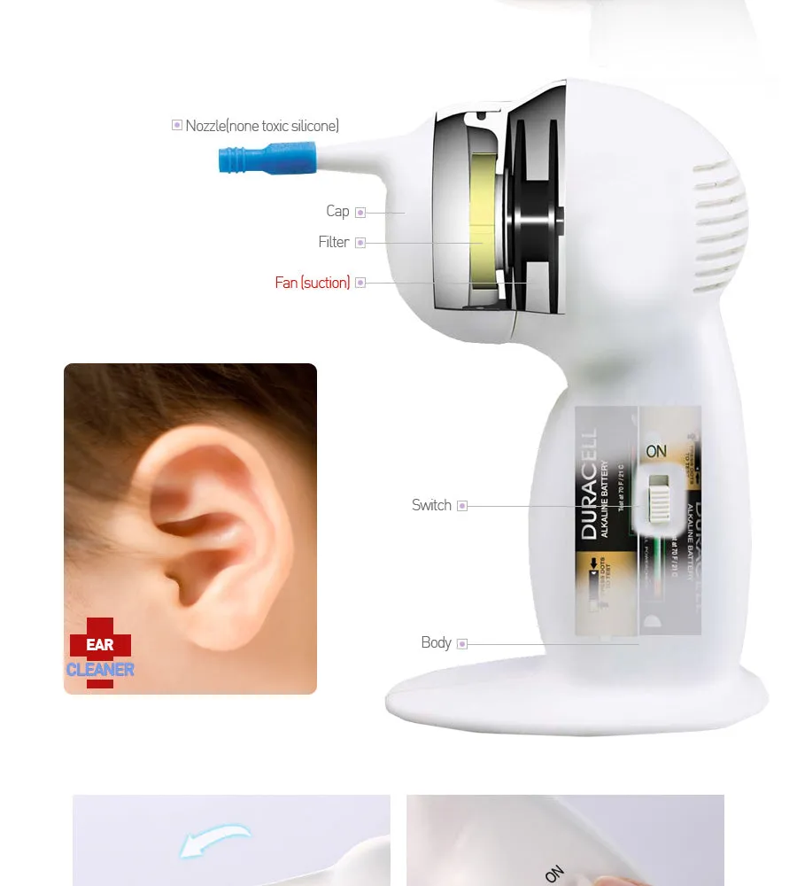 2 Pieces Ear Cleaners Wax Removers Cordless Vacuum Painless Suction Made in Korea Children Senior non-toxic silicone tube infections