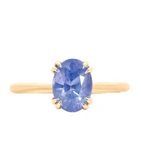 2.04ct Opalescent Oval Sapphire Solitaire Ring with Hidden Halo and Double Prongs in 14k Satin Yellow Gold