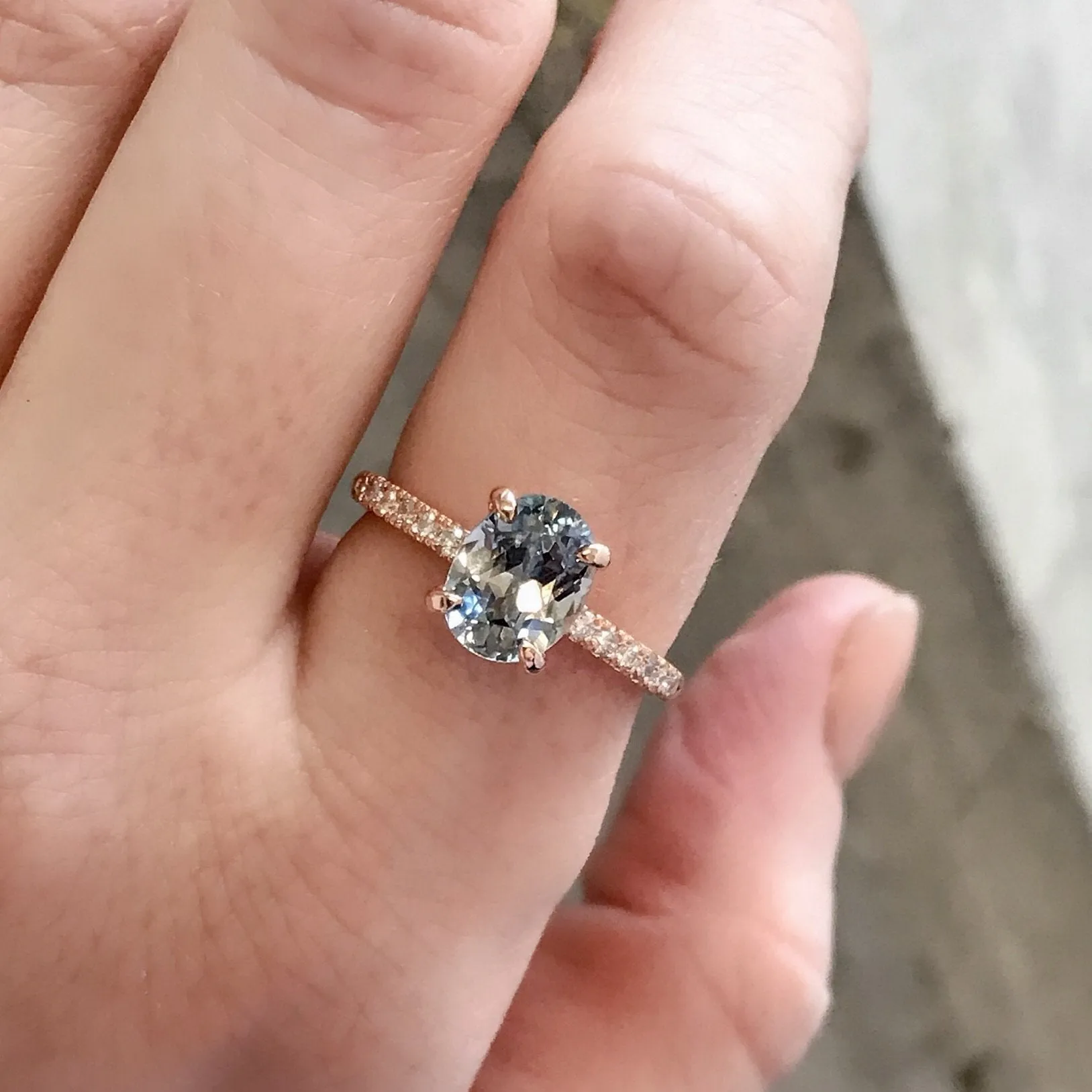 2.09ct Oval Pastel Blue Montana Sapphire Ring in 14k Rose Gold Diamond-Studded Solitaire