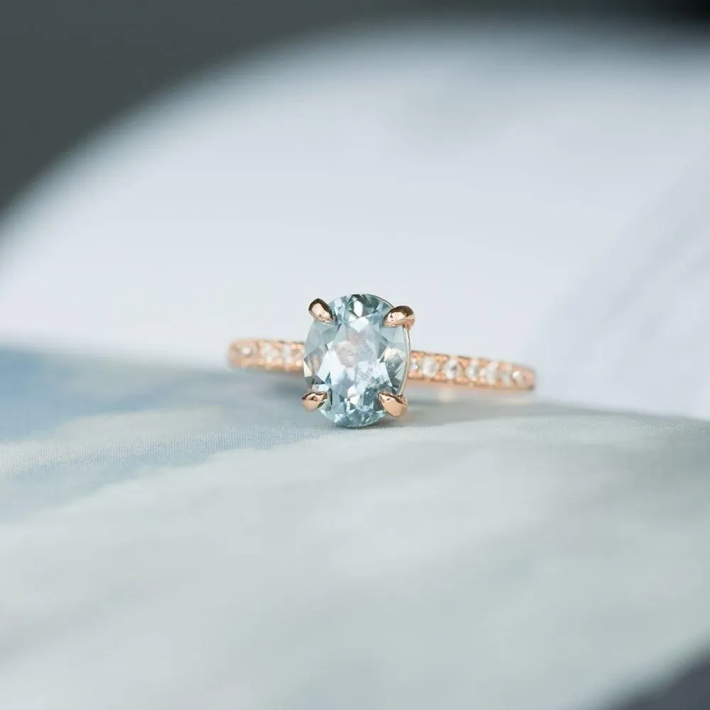 2.09ct Oval Pastel Blue Montana Sapphire Ring in 14k Rose Gold Diamond-Studded Solitaire