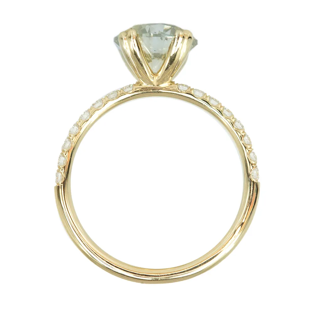 2.15ct Light Green-Grey Diamond Double Prong With French Set Diamonds Band In 14k Yellow Gold