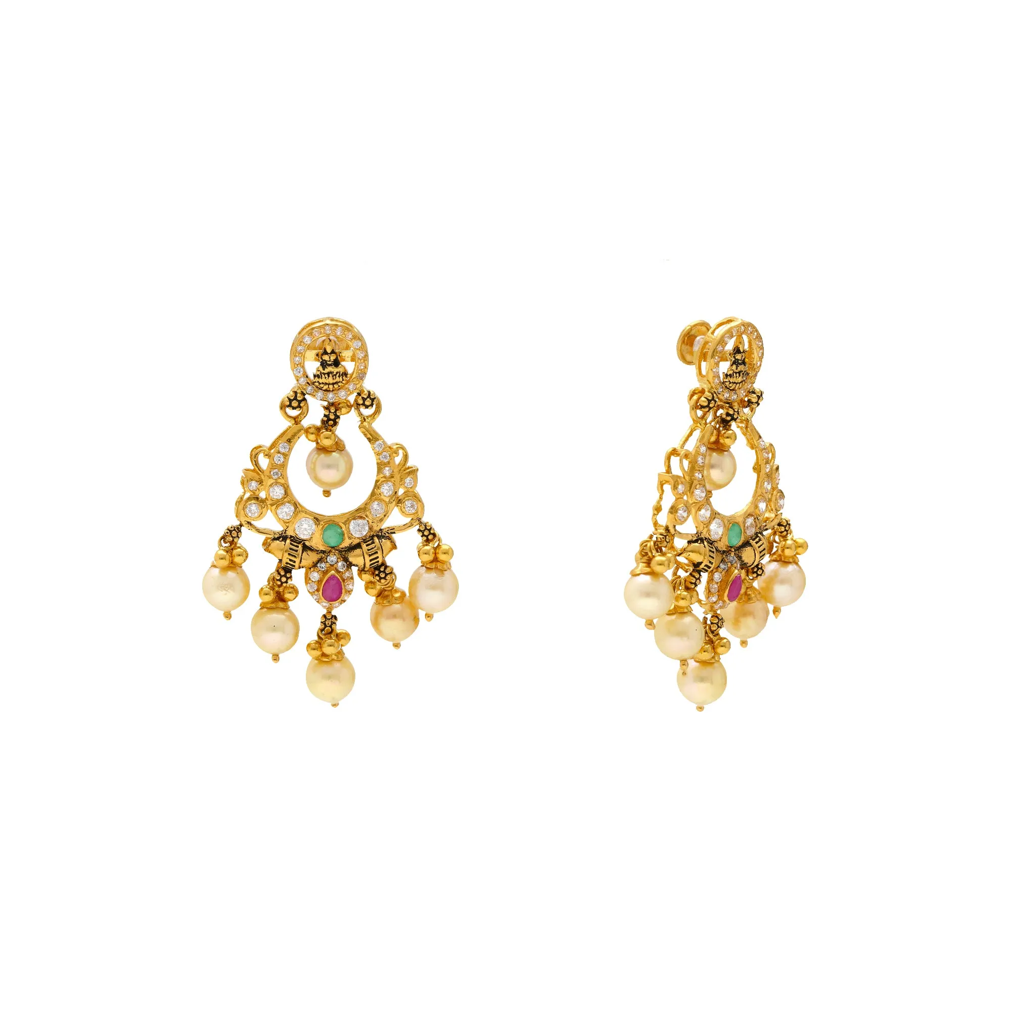 22K Yellow Gold Chandbali Earrings (17.4gm)