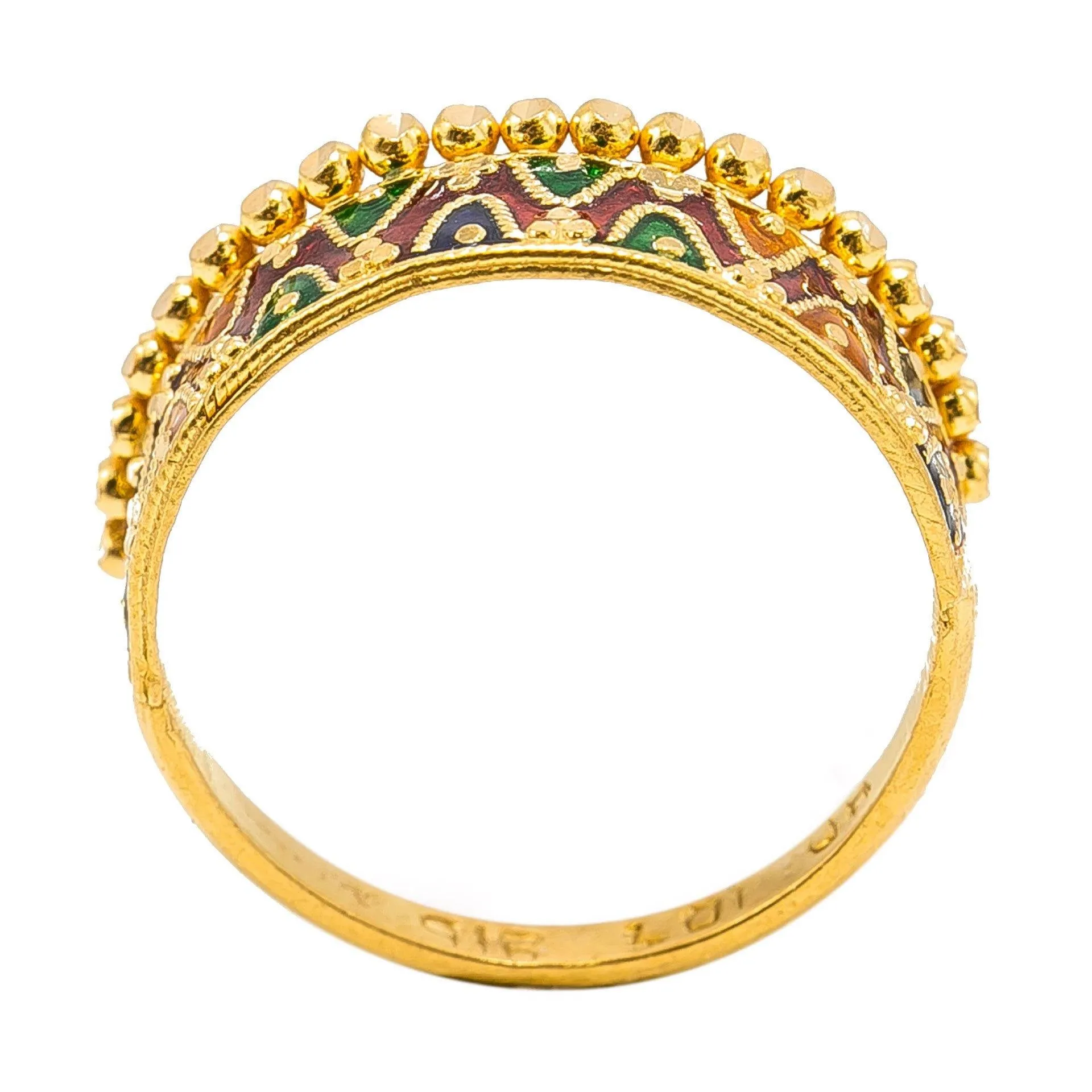 22K Yellow Gold Enamel Ring W/ Double Curve Details