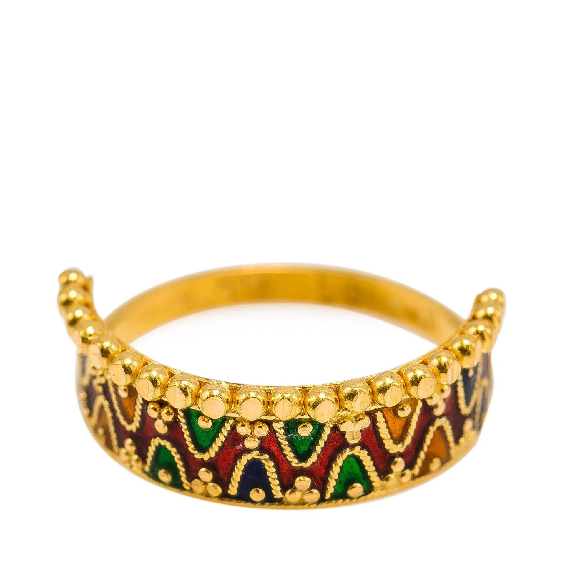 22K Yellow Gold Enamel Ring W/ Double Curve Details