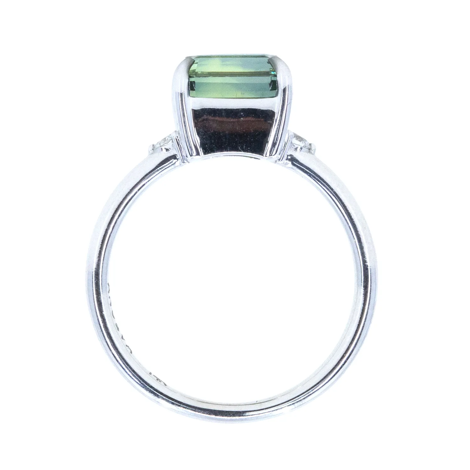 2.61ct Emerald Cut Magadascar East-West Parti Sapphire and Diamond Low Profile Ring in 14k White Gold