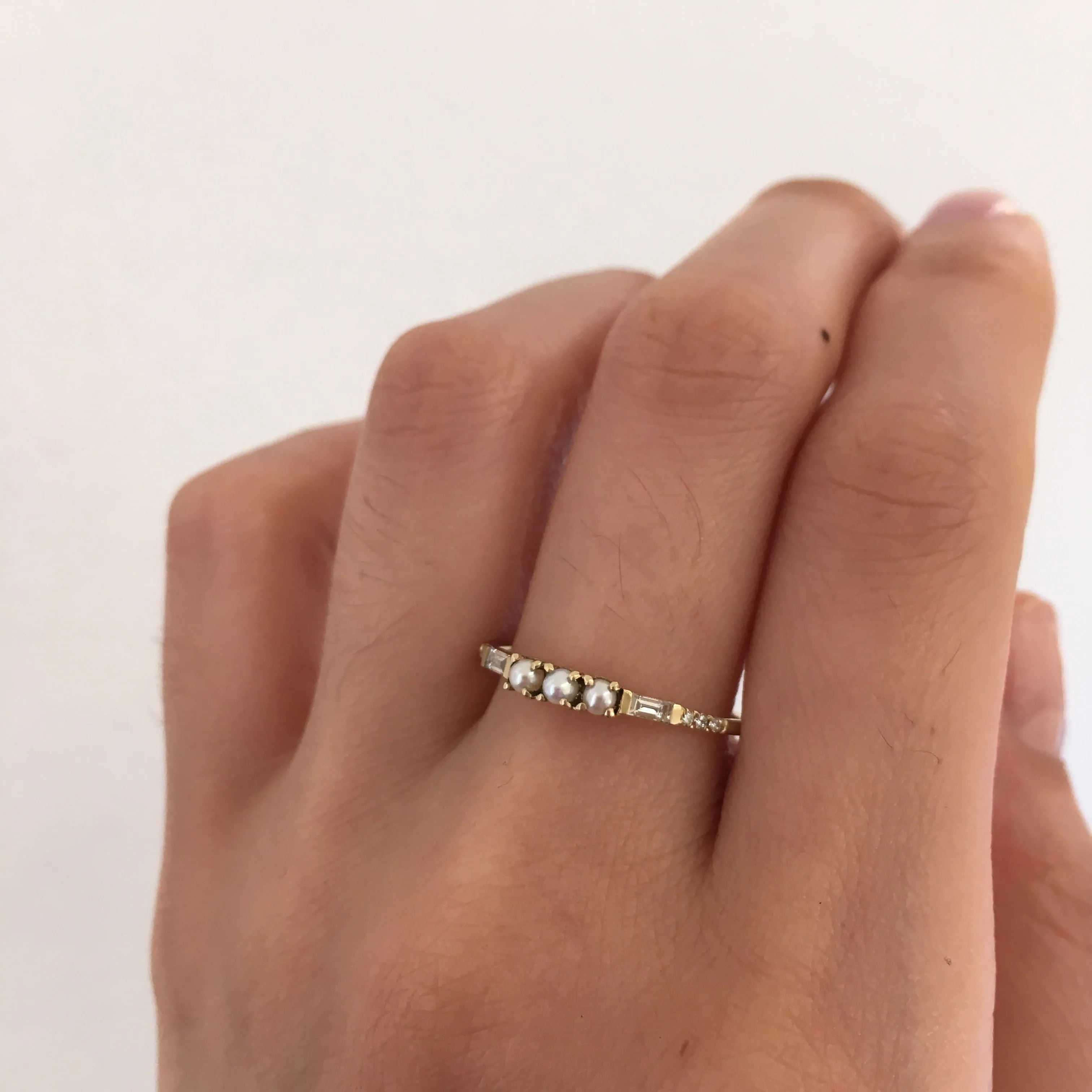 3 Pearl Baguette Equilibrium Ring