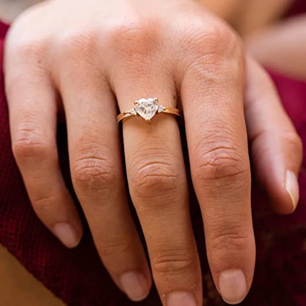 3-Stone Cubic Zirconia Heart Ring