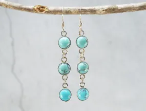 3 Stone Turquoise Howlite Earrings