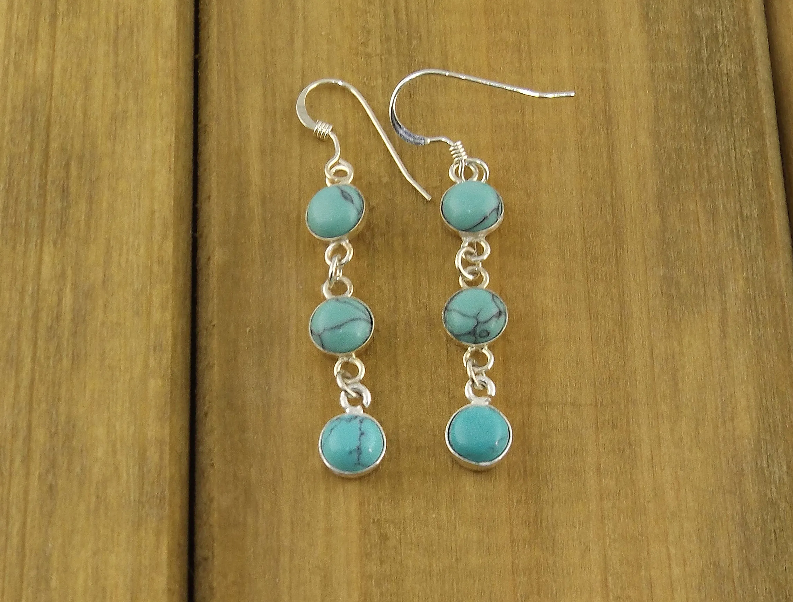 3 Stone Turquoise Howlite Earrings