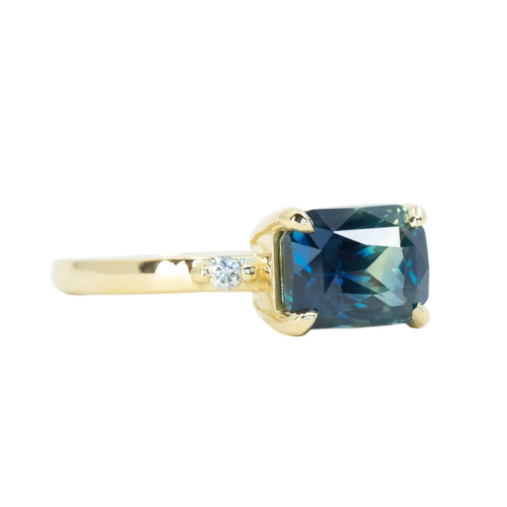 3.12ct East-West Parti Sapphire and Diamond Low Profile Ring in 18k Yellow Gold