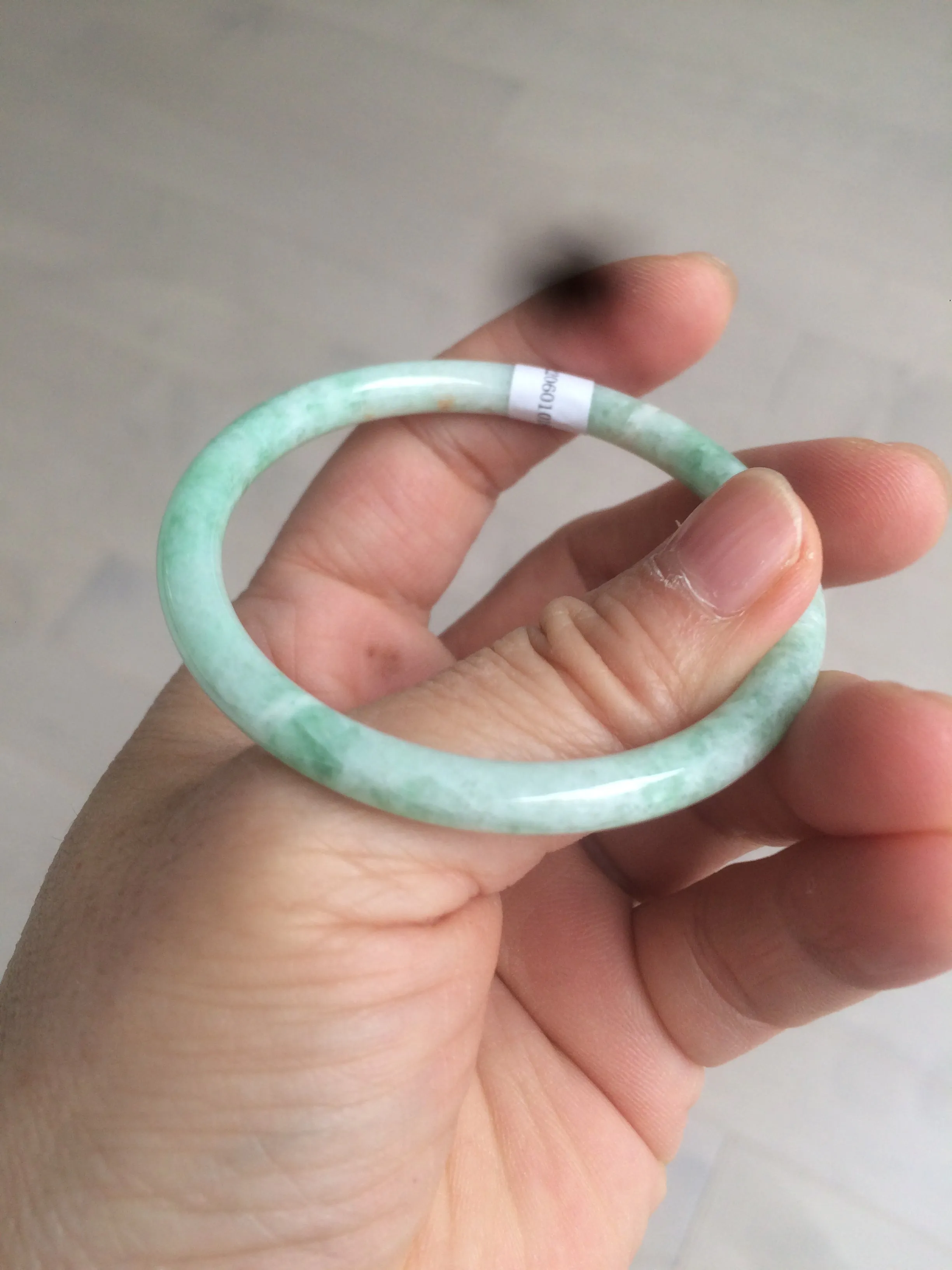 49.7mm Certified Type A 100% Natural sunny green/red slim Jadeite Jade bangle AQ22-0186