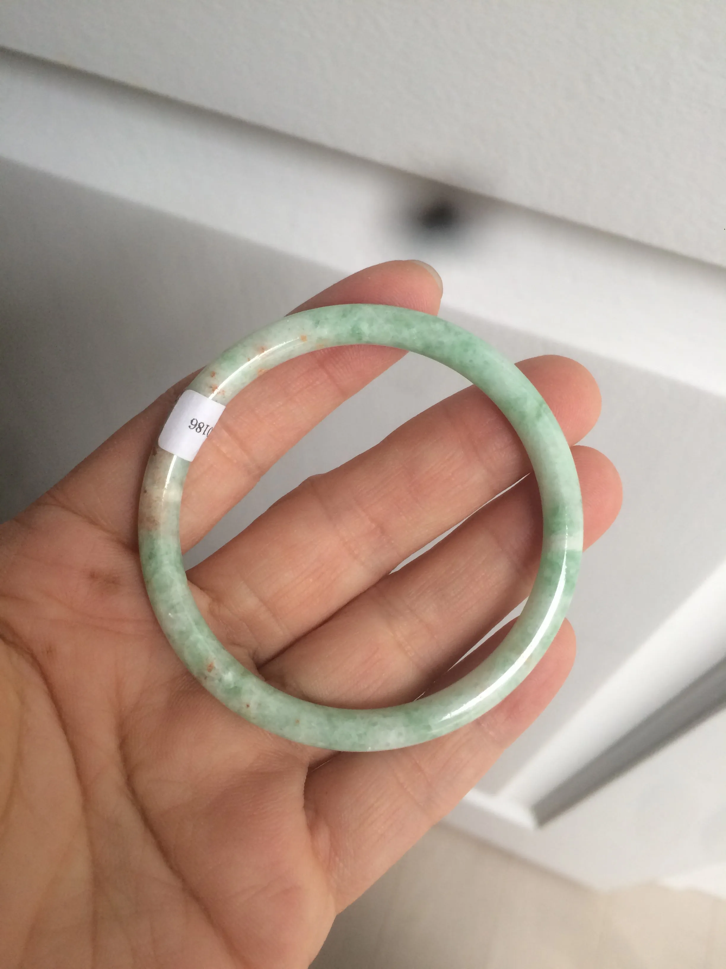 49.7mm Certified Type A 100% Natural sunny green/red slim Jadeite Jade bangle AQ22-0186