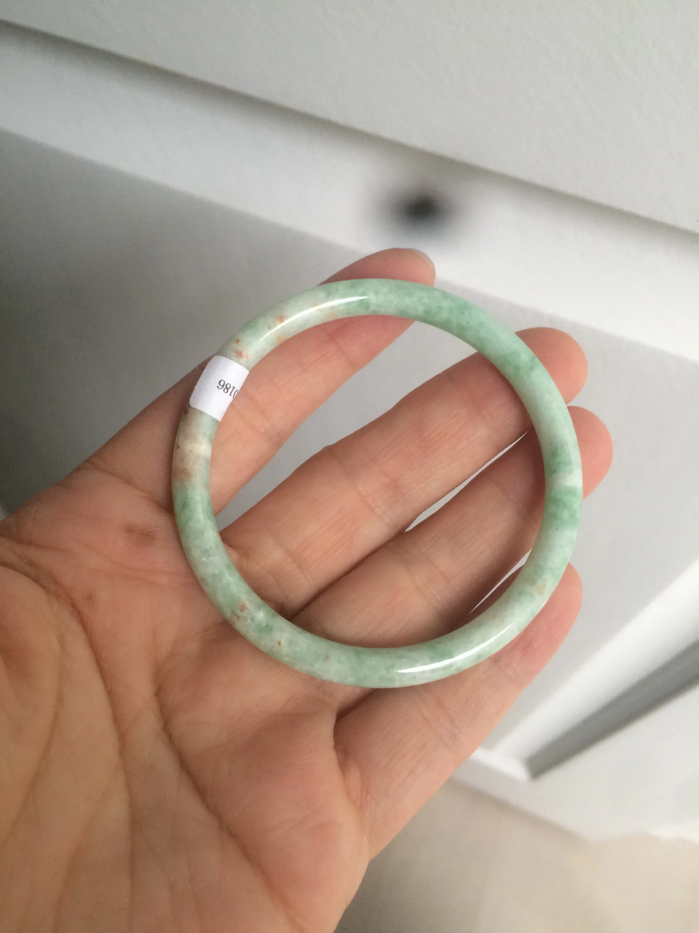 49.7mm Certified Type A 100% Natural sunny green/red slim Jadeite Jade bangle AQ22-0186