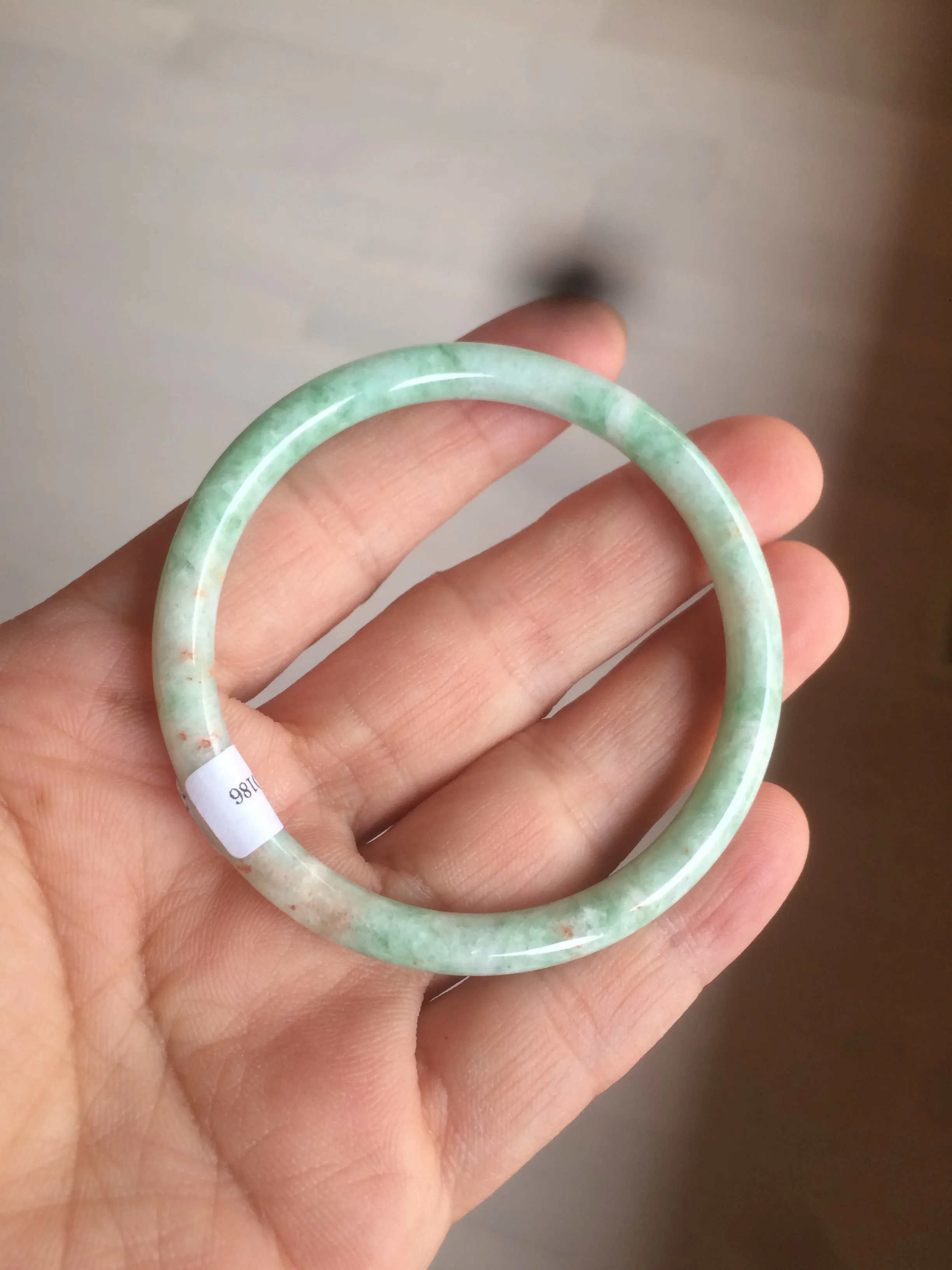 49.7mm Certified Type A 100% Natural sunny green/red slim Jadeite Jade bangle AQ22-0186